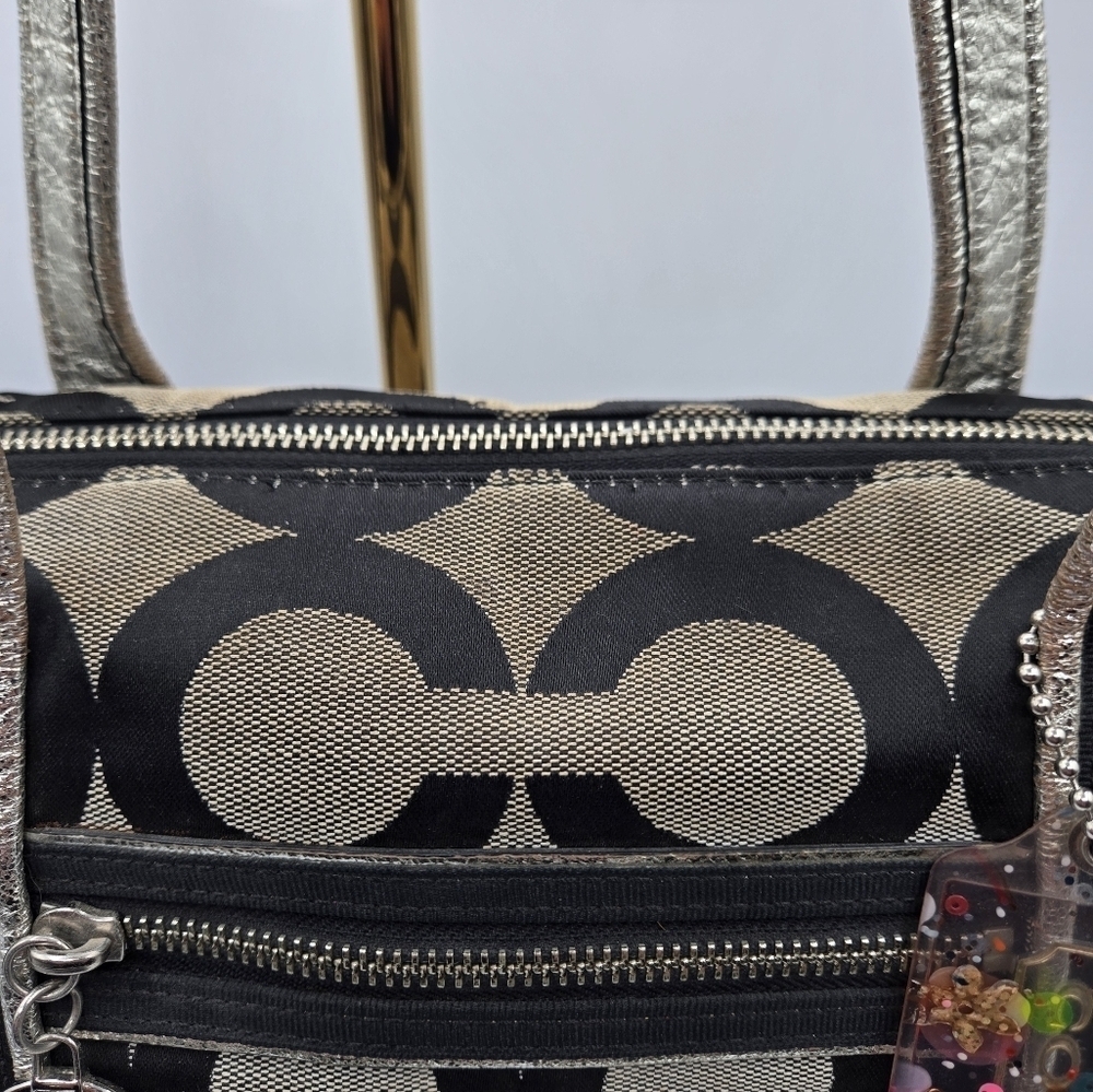 COACH Poppy Canvas Tote Black Op C Print Purple Lining Large Sequence Tag - Picture 4 of 14